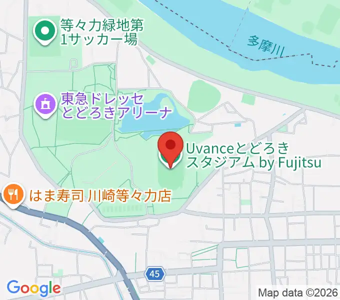 Uvanceとどろきスタジアム by Fujitsuの地図