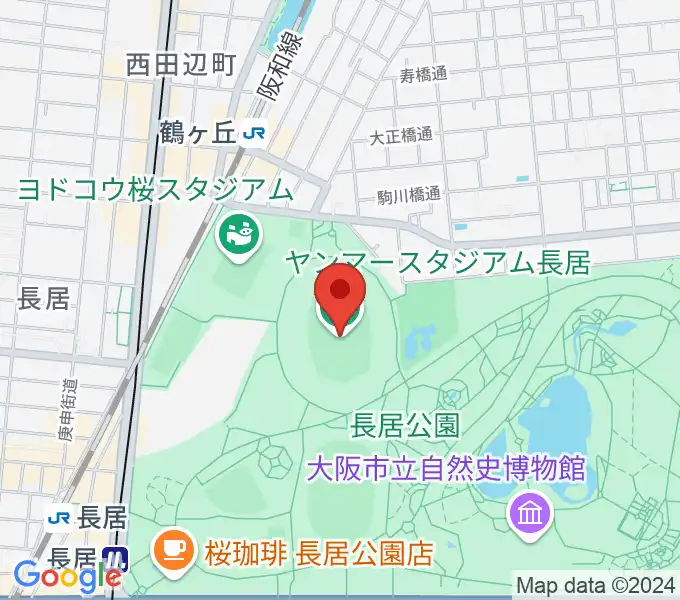 ヤンマースタジアム長居の地図