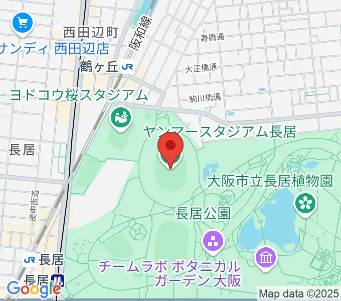 ヤンマースタジアム長居の地図