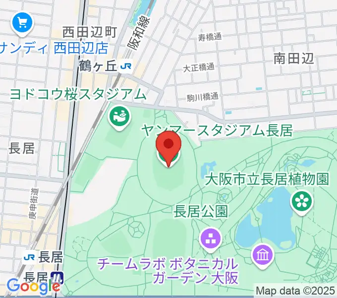 ヤンマースタジアム長居の地図