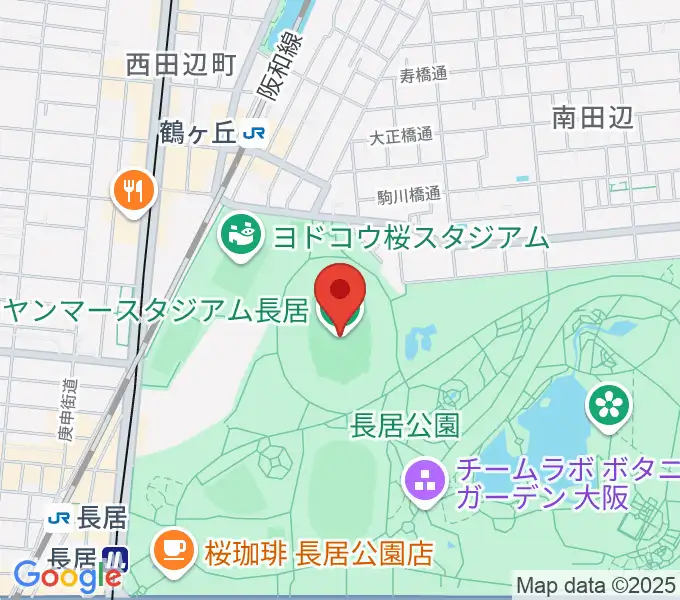 ヤンマースタジアム長居の地図