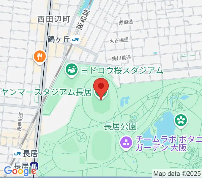 ヤンマースタジアム長居の地図