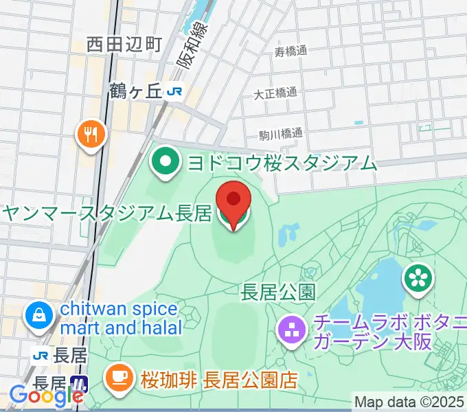 ヤンマースタジアム長居の地図