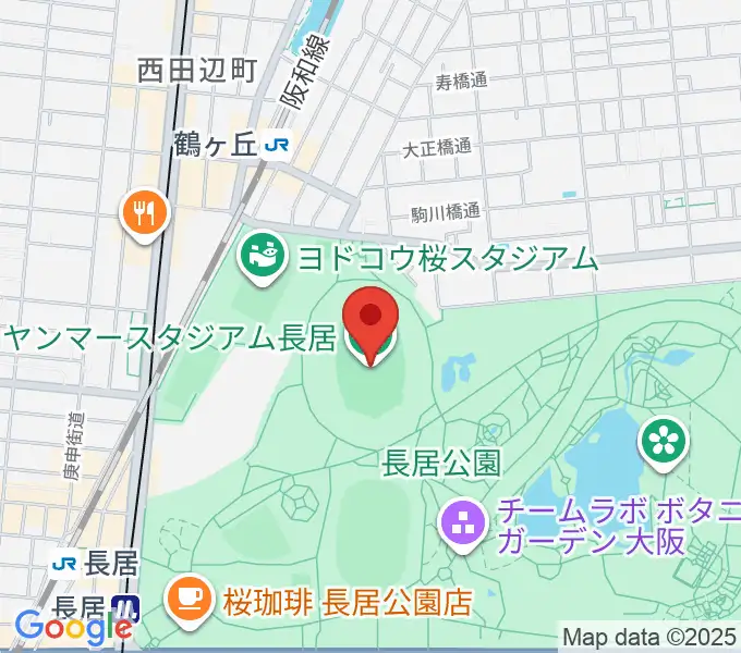 ヤンマースタジアム長居の地図