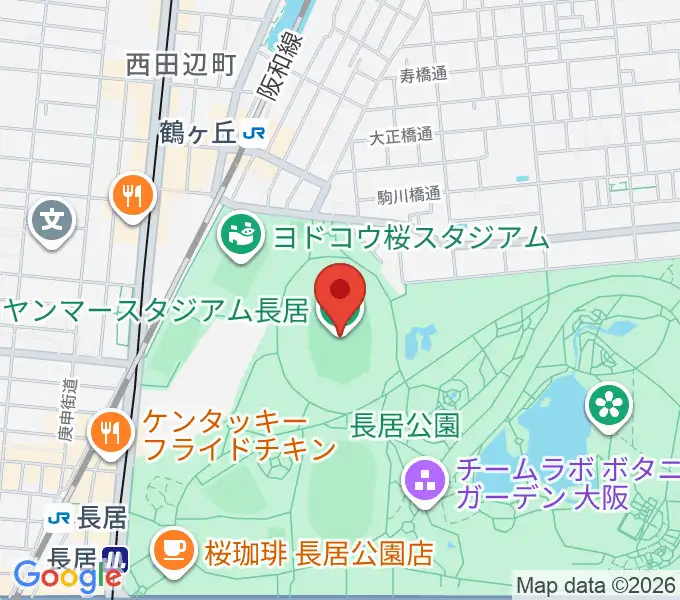 ヤンマースタジアム長居の地図
