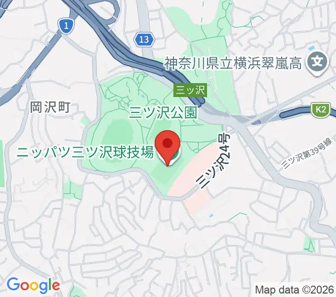 ニッパツ三ツ沢球技場の地図