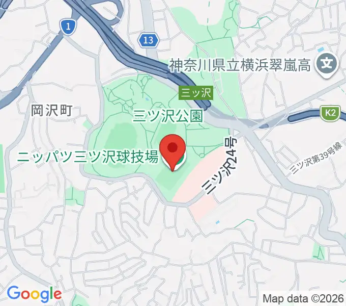 ニッパツ三ツ沢球技場の地図