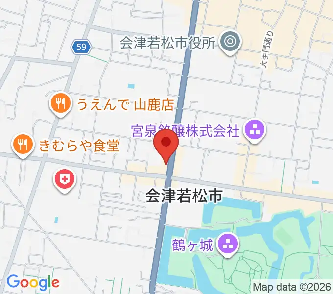 会津若松 まるギター教室＆ベース、ウクレレの地図