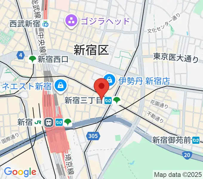 HMV record shop 新宿の地図