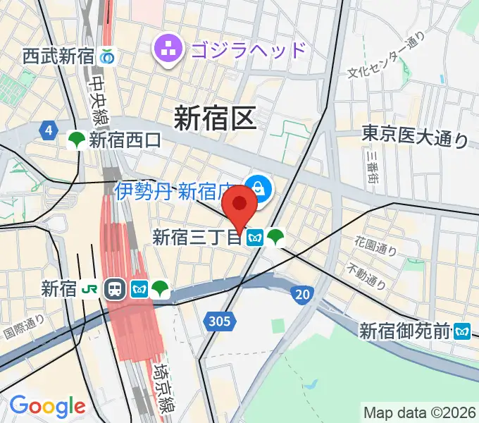 HMV record shop 新宿の地図