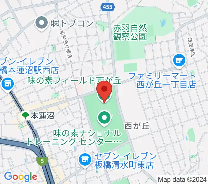 味の素フィールド西が丘の地図