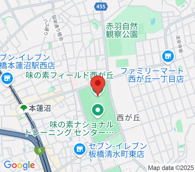 味の素フィールド西が丘の地図