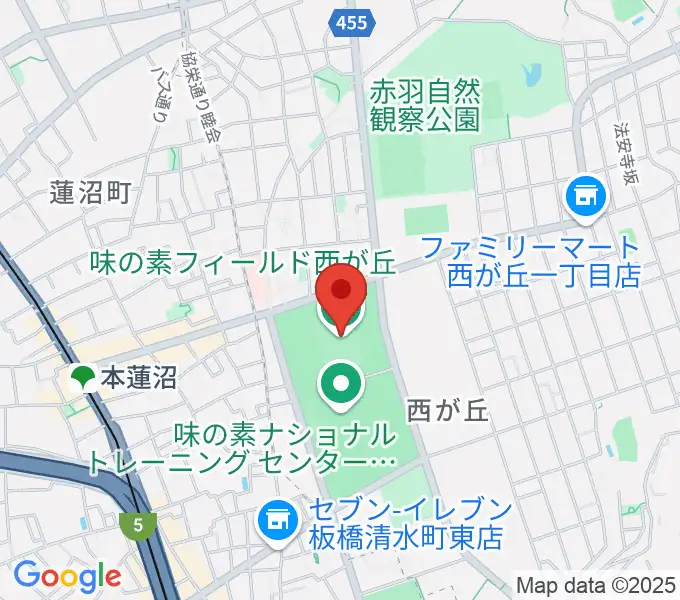 味の素フィールド西が丘の地図