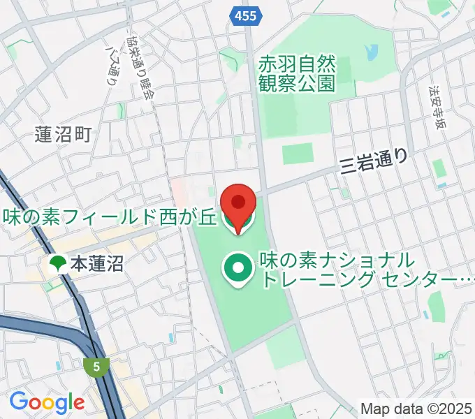 味の素フィールド西が丘の地図