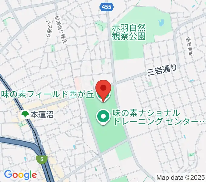 味の素フィールド西が丘の地図
