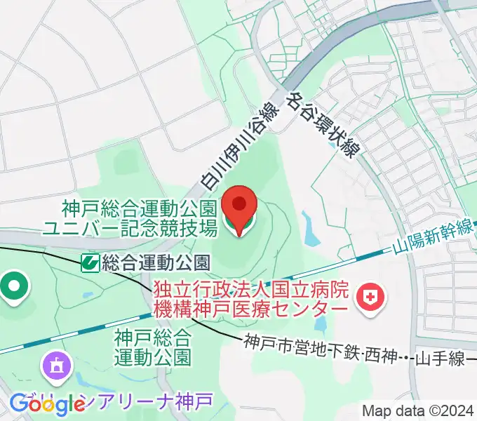 神戸総合運動公園ユニバー記念競技場の地図