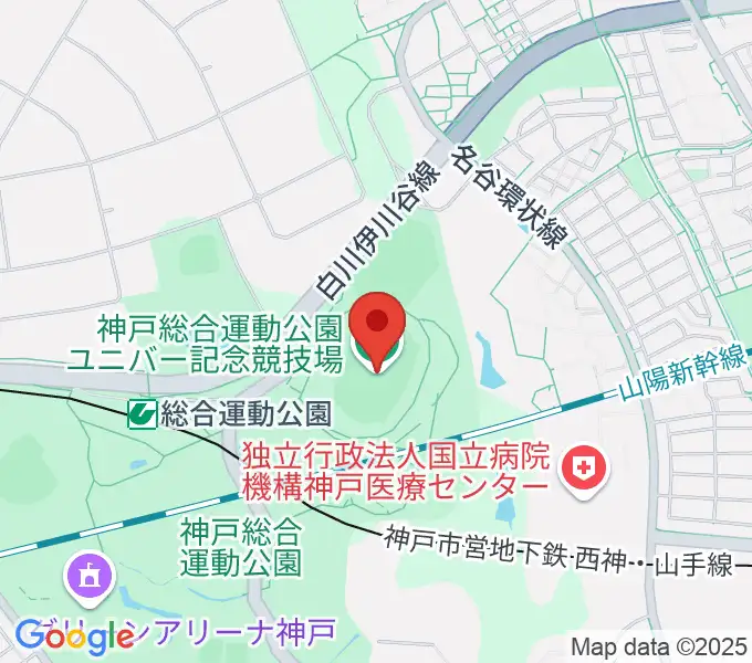 神戸総合運動公園ユニバー記念競技場の地図