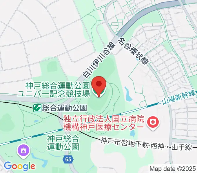 神戸総合運動公園ユニバー記念競技場の地図