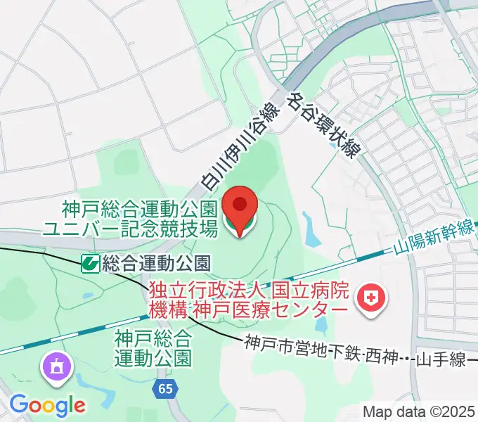 神戸総合運動公園ユニバー記念競技場の地図