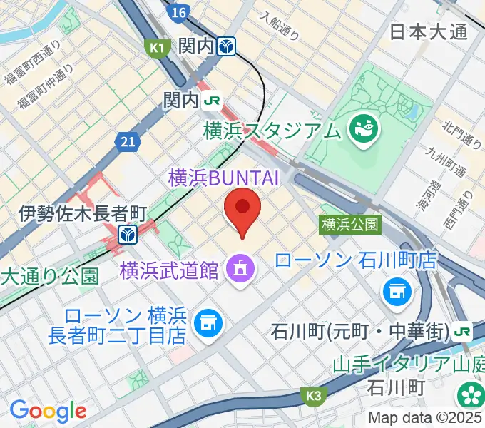 横浜文化体育館の地図