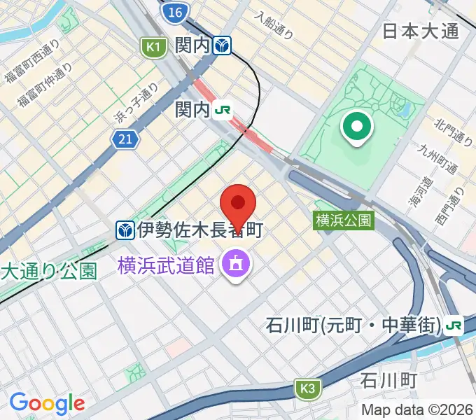 横浜文化体育館の地図