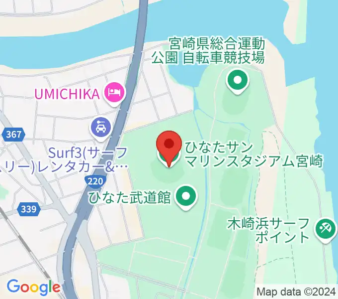 ひなたサンマリンスタジアム宮崎の地図