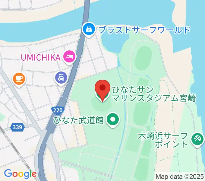 ひなたサンマリンスタジアム宮崎の地図