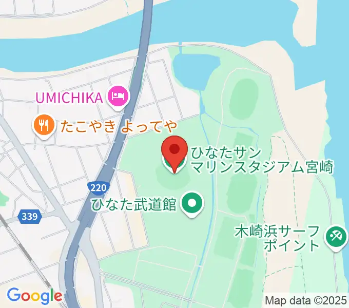 ひなたサンマリンスタジアム宮崎の地図