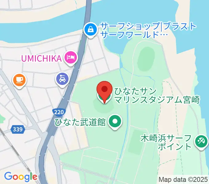 ひなたサンマリンスタジアム宮崎の地図