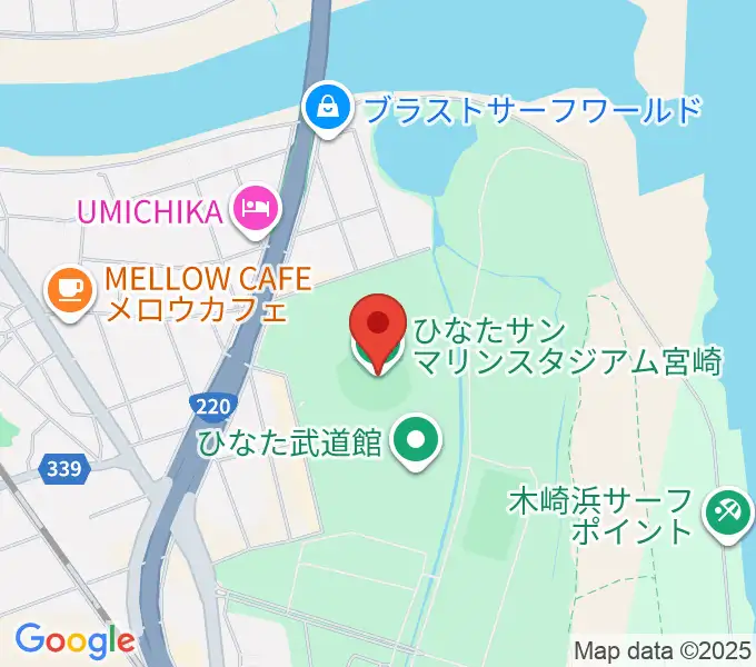 ひなたサンマリンスタジアム宮崎の地図
