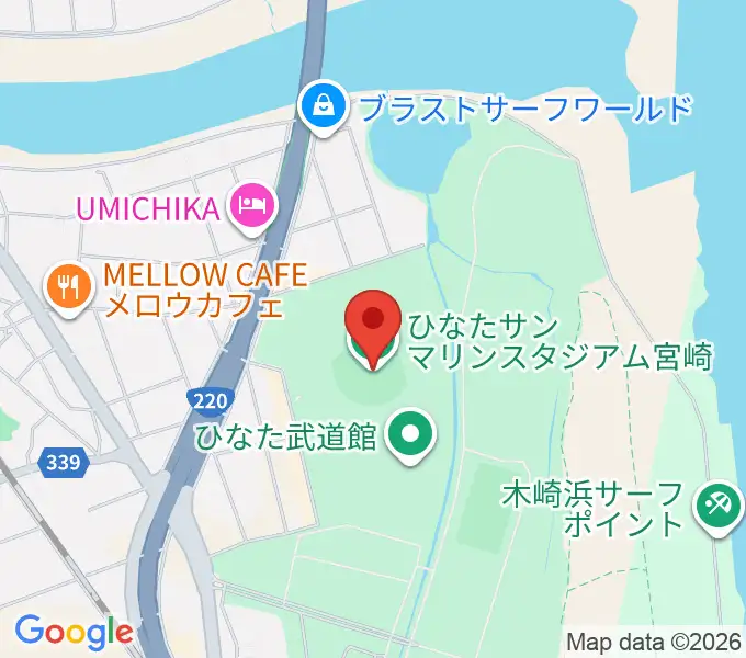 ひなたサンマリンスタジアム宮崎の地図