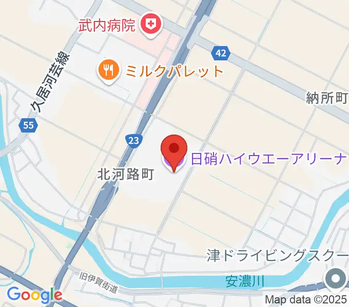 日硝ハイウエーアリーナの地図