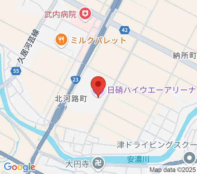 日硝ハイウエーアリーナの地図