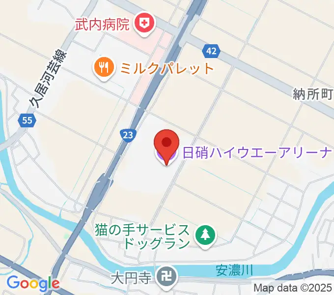 日硝ハイウエーアリーナの地図