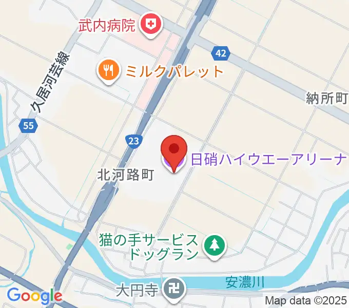 日硝ハイウエーアリーナの地図