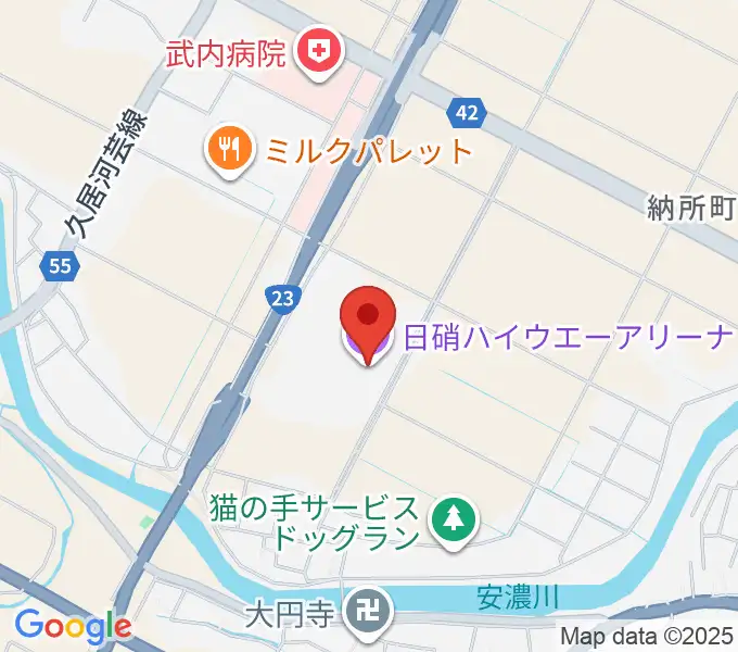 日硝ハイウエーアリーナの地図