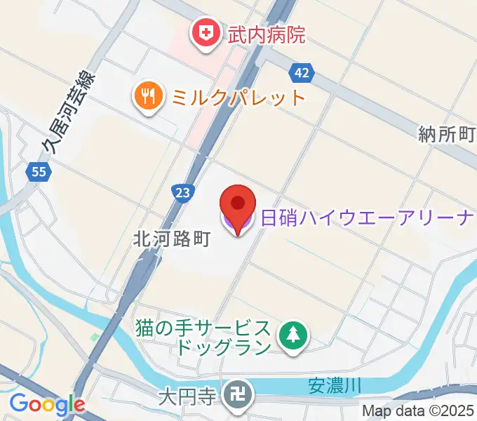 日硝ハイウエーアリーナの地図