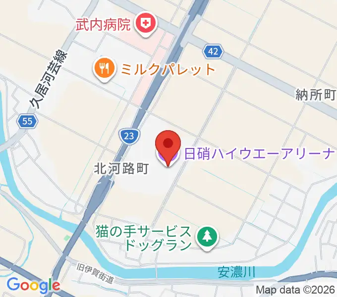 日硝ハイウエーアリーナの地図