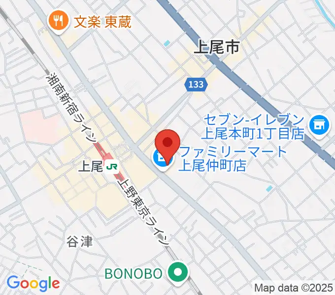 ワイワイミュージックスタジオ 上尾店の地図