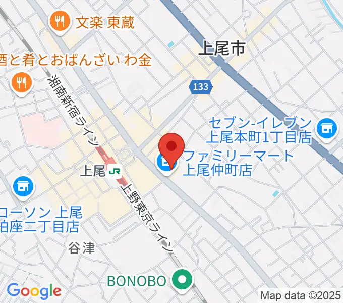 ワイワイミュージックスタジオ 上尾店の地図