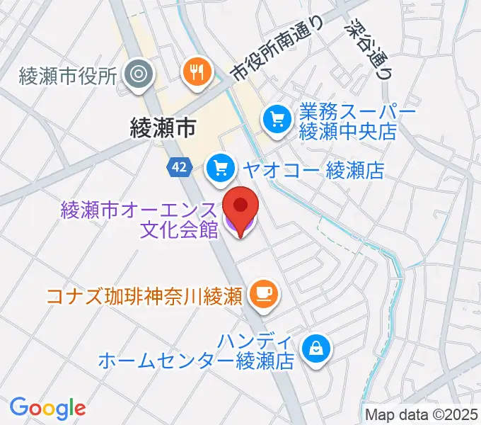 綾瀬市オーエンス文化会館の地図