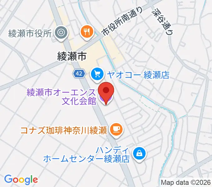 綾瀬市オーエンス文化会館の地図