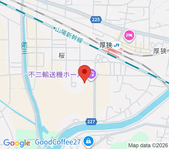 不二輸送機ホールの地図