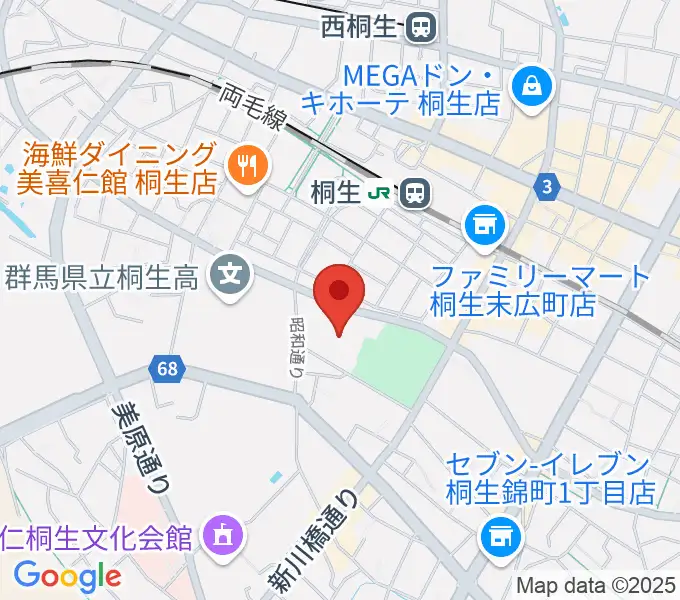 桐生市立中央公民館の地図