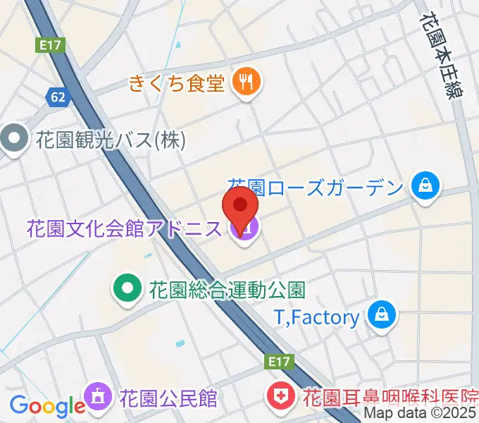 深谷市花園文化会館アドニスの地図