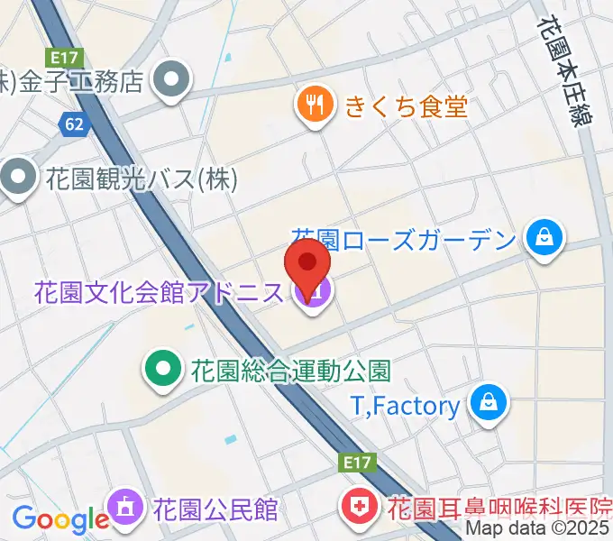 深谷市花園文化会館アドニスの地図