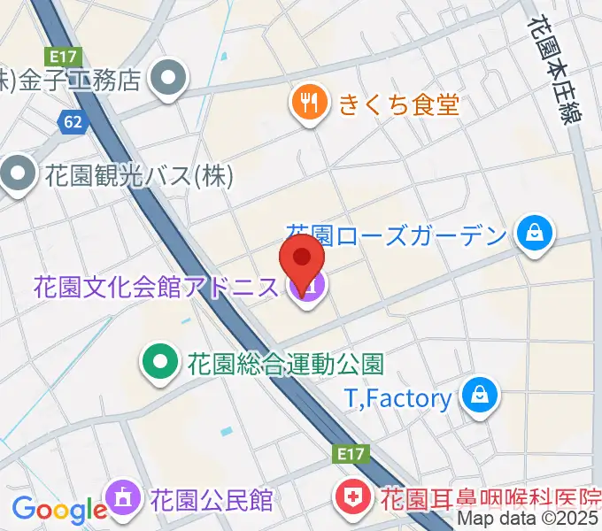深谷市花園文化会館アドニスの地図