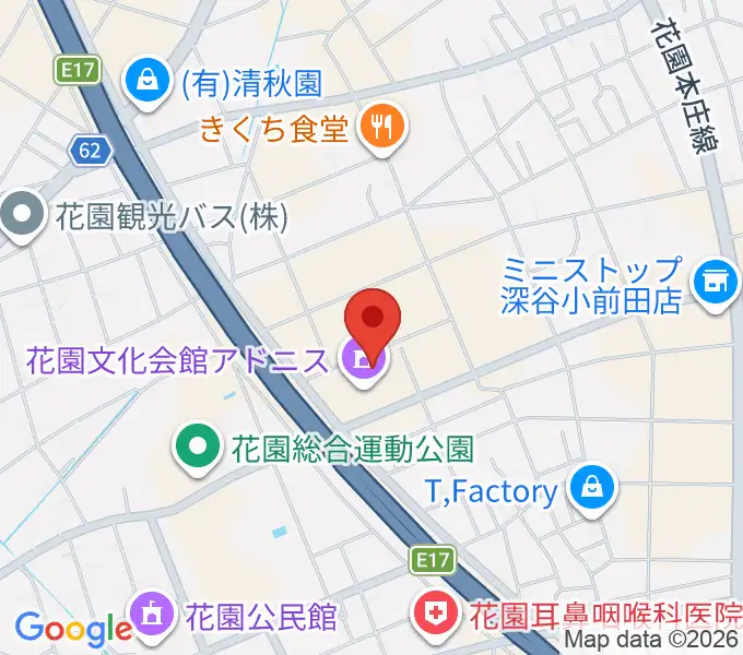深谷市花園文化会館アドニスの地図