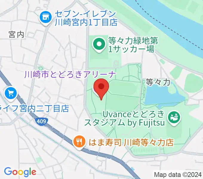 川崎市とどろきアリーナの地図