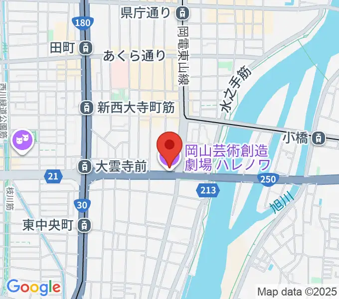 岡山芸術創造劇場ハレノワの地図